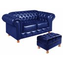 Ver imagem 1 de Kit Sofá Luis XV Chesterfield Namoradeira 2 Lugares + Puff - Couríssimo Azul