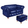 Kit Sofá Luis XV Chesterfield Namoradeira 2 Lugares + Puff - Couríssimo Azul - 1