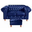 Ver imagem 2 de Kit Sofá Luis XV Chesterfield Namoradeira 2 Lugares + Puff - Couríssimo Azul