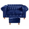 Kit Sofá Luis XV Chesterfield Namoradeira 2 Lugares + Puff - Couríssimo Azul - 2