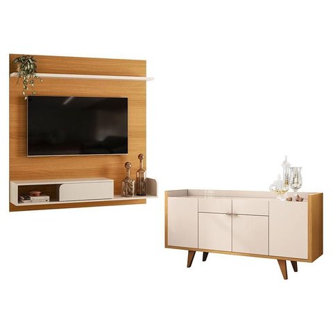 Painel para Tv Suspenso Evo com Buffet Melodia Cinamomo Off White – Hb Móveis