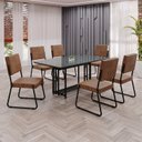 Ver imagem 1 de Conjunto Sala de Jantar Mesa 160x90cm Base Pérola Tampo Mdf Laca com Vidro Napoli