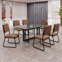 Ver imagem 1 de Conjunto Sala de Jantar Mesa 160x90cm Base Pérola Tampo MDF Laca com Vidro Napoli Preto/Marrom/Grafite