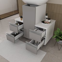 Gabinete Banheiro Coluna para Encaixe Branco / Cinza - 2