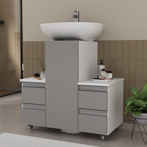 Gabinete Banheiro Coluna para Encaixe Branco / Cinza