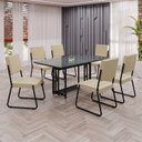 Ver imagem 1 de Conjunto Sala de Jantar Mesa 160x90cm Base Pérola Tampo MDF Laca com Vidro Napoli Preto/Creme/Grafite