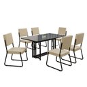 Ver imagem 2 de Conjunto Sala de Jantar Mesa 160x90cm Base Pérola Tampo MDF Laca com Vidro Napoli Preto/Creme/Grafite