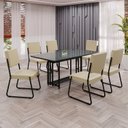 Ver imagem 1 de Conjunto Sala de Jantar Mesa 160x90cm Base Pérola Tampo Mdf Laca com Vidro Napoli