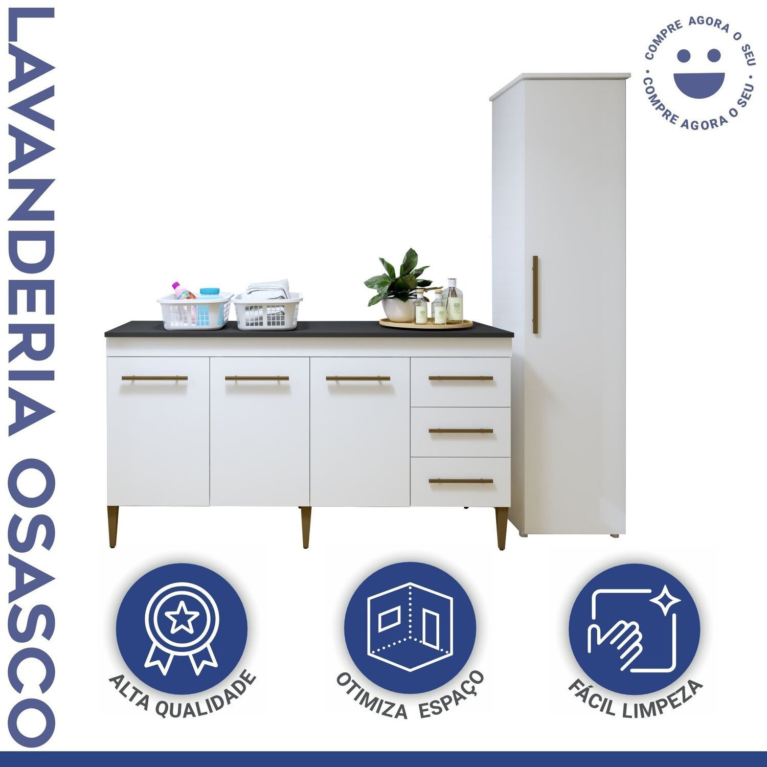 Lavanderia Modulada 1 Armário Multiuso e Balcão Osasco - 10