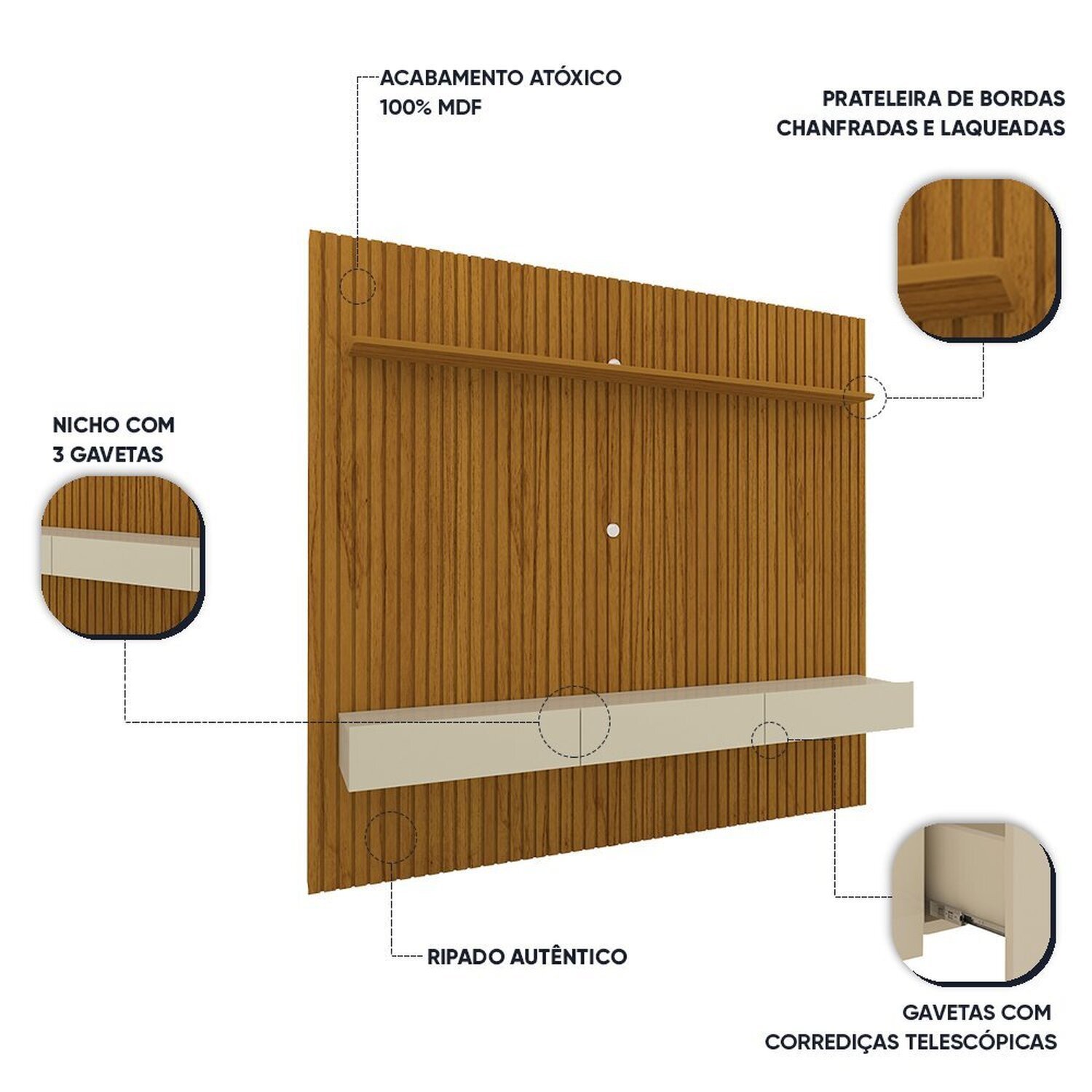 Home para Tv até 85 Polegadas Ripado Nobre 230cm - 5