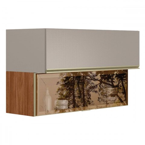 Armário Aéreo Cozinha 120 Cm Proença 2 Portas 100% Mdf com Vidro Nogueira/nude - Demóbile