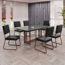 Ver imagem 1 de Conjunto Sala de Jantar Mesa 160x90cm Base Pérola Tampo MDF Laca com Vidro Napoli Marrom/Preto/Grafite