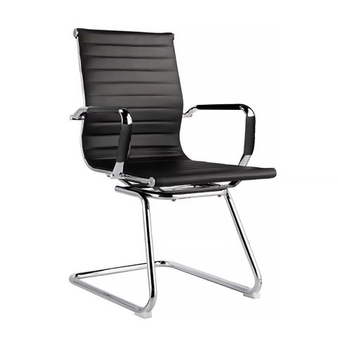 Cadeira Interlocutor Secretária Pés Fixos Esteirinha Preta