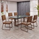 Ver imagem 1 de Conjunto Sala de Jantar Mesa 160x90cm Base Pérola Tampo Mdf Laca com Vidro Napoli