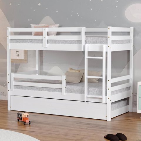 Treliche Solteiro Dreams com Grade de Proteção Madeira Maciça Branco Megamobilia