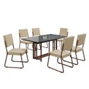 Ver imagem 2 de Conjunto Sala de Jantar Mesa 160x90cm Base Pérola Tampo MDF Laca com Vidro Napoli Marrom/Creme/Grafite