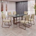 Ver imagem 1 de Conjunto Sala de Jantar Mesa 160x90cm Base Pérola Tampo MDF Laca com Vidro Napoli Marrom/Creme/Grafite