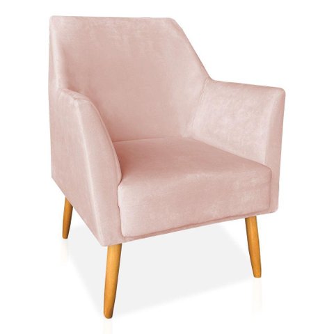 Poltrona Decorativa Julia Veludo Rosa Bebê Pés Palito Castanho