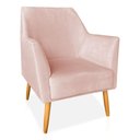 Ver imagem 1 de Poltrona Decorativa Julia Veludo Rosa Bebê Pés Palito Castanho