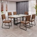 Ver imagem 1 de Conjunto Sala de Jantar Mesa 160x90cm Base Pérola Tampo MDF Laca com Vidro Napoli Preto/Marrom/Off White