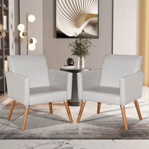 Kit 2 Poltronas Corino Sala, Recepção Escritório Consultório:bege Corino