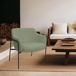 Poltrona Decorativa Jade Base Aço Preto Bouclé Verde Claro - Nexta Casa - 2