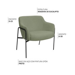Poltrona Decorativa Jade Base Aço Preto Bouclé Verde Claro - Nexta Casa - 3