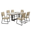 Ver imagem 2 de Conjunto Sala de Jantar Mesa 160x90cm Base Pérola Tampo MDF Laca com Vidro Napoli Preto/Creme/Off White