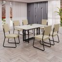 Ver imagem 1 de Conjunto Sala de Jantar Mesa 160x90cm Base Pérola Tampo MDF Laca com Vidro Napoli Preto/Creme/Off White