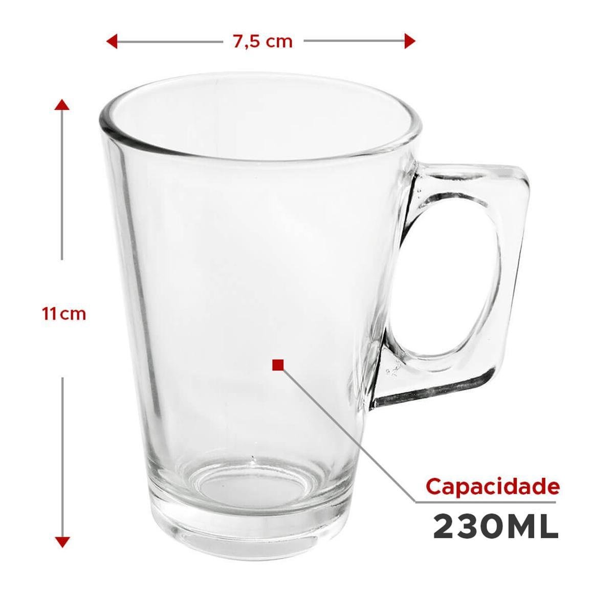 Jogo com 6 Xícaras 230ml Grande Cappuccino Alça Quadrada - 2