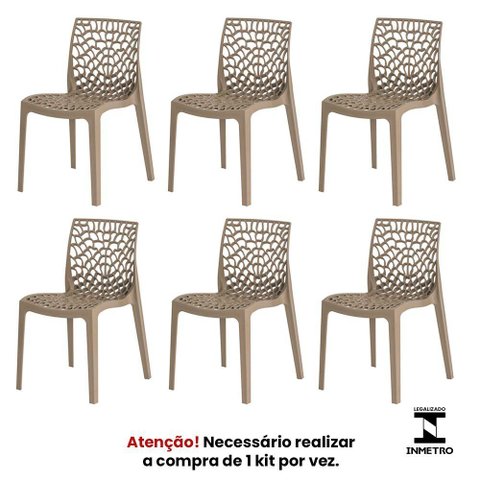 Kit 6 Cadeiras Gruvyer Nude Sala Cozinha Jantar