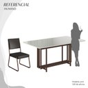 Ver imagem 5 de Conjunto Sala de Jantar Mesa 160x90cm Base Pérola Tampo MDF Laca com Vidro Napoli Marrom/Preto/Off White