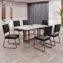 Ver imagem 1 de Conjunto Sala de Jantar Mesa 160x90cm Base Pérola Tampo MDF Laca com Vidro Napoli Marrom/Preto/Off White