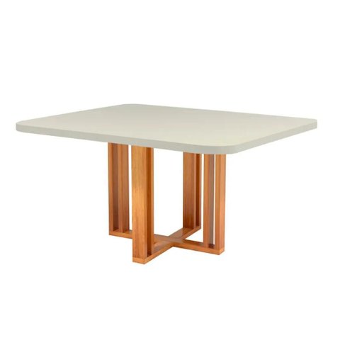 Mesa de Jantar Retangular com Tampo de Vidro Ghaia Naturale e Off White 120cm