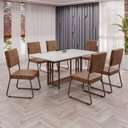 Ver imagem 1 de Conjunto Sala de Jantar Mesa 160x90cm Base Pérola Tampo MDF Laca com Vidro Napoli Marrom/Off White