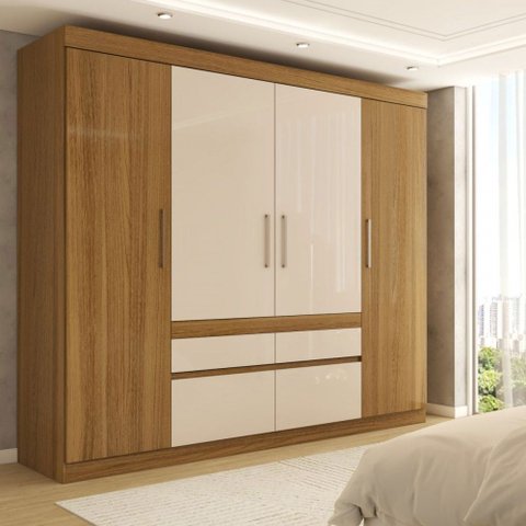 Guarda-roupa Casal Pandora 4 Portas 4 Gavetas Amêndola Touch/off White - Panorama Móveis
