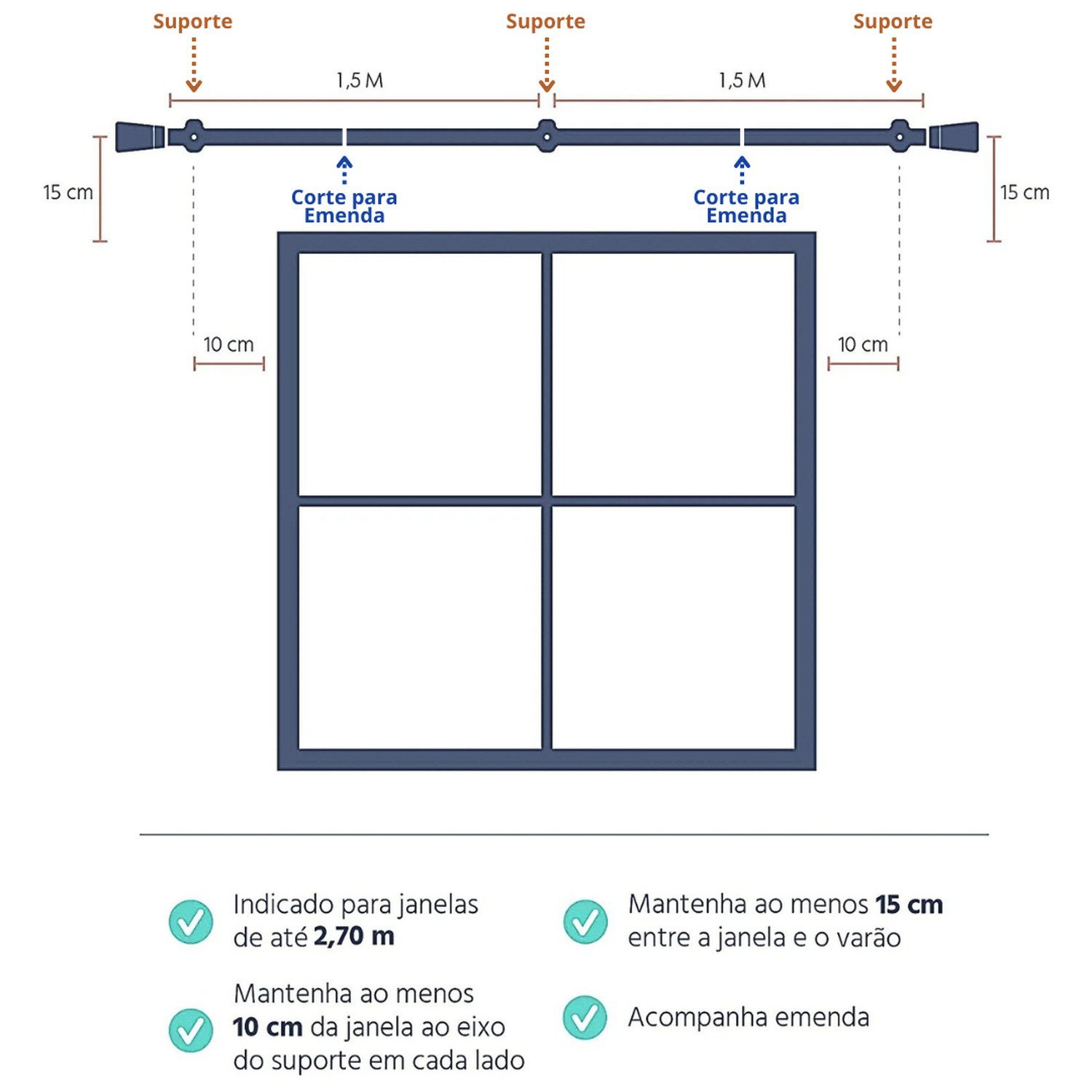 Kit Varão Completo Jade Prime 28cm 300 Cm com Emenda - Quarto e Sala - 2