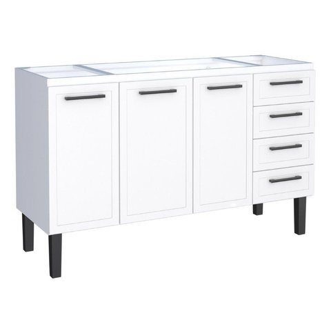 Gabinete / Balcão Ju em Aço para Pia de 1.50m 4 Gavetas e 3 Portas Cor Branco Cmax