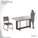 Ver imagem 5 de Conjunto Sala de Jantar Mesa 160x90cm Base Pérola Tampo MDF Laca com Vidro Napoli Marrom/Grafite/Off White