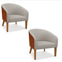 Ver imagem 2 de Poltrona Sala Decorativa Kit 2 Stella Pé Madeira Trapézio Castanho Sintético Pu Nozes/linho Cinza D0