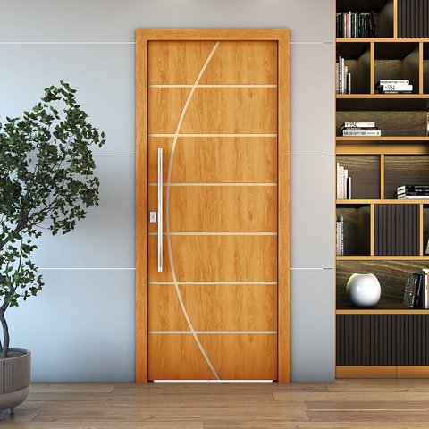 Folha de Porta Frisada R20C 210x70cm Reforço Duplo Pintura UV Pronta:Cerejeira