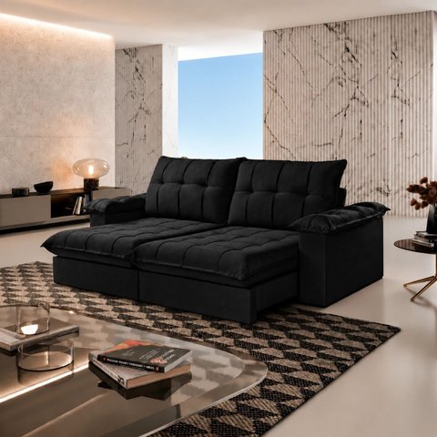 Sofá Berlin Retrátil e Reclinável 280m - Preto