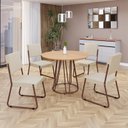 Ver imagem 1 de Conjunto Sala de Jantar Mesa Redonda 100cm Base Omega Tampo MDF Napoli Marrom/Creme
