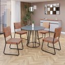 Ver imagem 1 de Conjunto Sala de Jantar Mesa Redonda 100cm Base Omega Tampo MDF Laca com Vidro Napoli Preto/Marrom