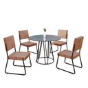 Ver imagem 2 de Conjunto Sala de Jantar Mesa Redonda 100cm Base Omega Tampo MDF Laca com Vidro Napoli Preto/Marrom