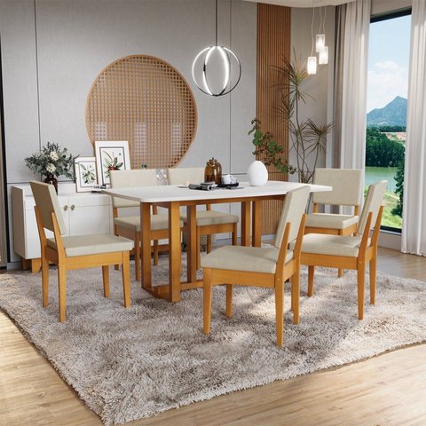 Conjunto Sala de Jantar 6 Lugares Oval Tampo MDF Mesa Filadélfia Cadeiras Miami