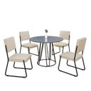 Ver imagem 2 de Conjunto Sala de Jantar Mesa Redonda 100cm Base Omega Tampo MDF Laca com Vidro Napoli Preto/Creme