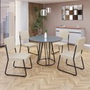 Ver imagem 1 de Conjunto Sala de Jantar Mesa Redonda 100cm Base Omega Tampo MDF Laca com Vidro Napoli Preto/Creme