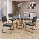 Ver imagem 1 de Conjunto Sala de Jantar Mesa Redonda 100cm Base Omega Tampo MDF Laca com Vidro Napoli Marrom/Preto