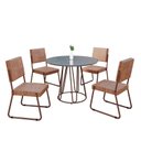 Ver imagem 2 de Conjunto Sala de Jantar Mesa Redonda 100cm Base Omega Tampo MDF Laca com Vidro Napoli Marrom